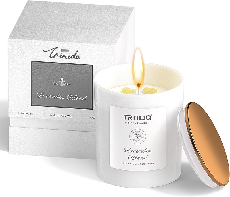 TRINIDa Aromatherapy Candle – Non-Toxic Soy Wax Candle with Citrine Crystal, Lavender Blend Essential Oil for Stress Relief, Long-Lasting, Natural & Organic, Candle Gift for Women, Ideal Home Candle - Image 1